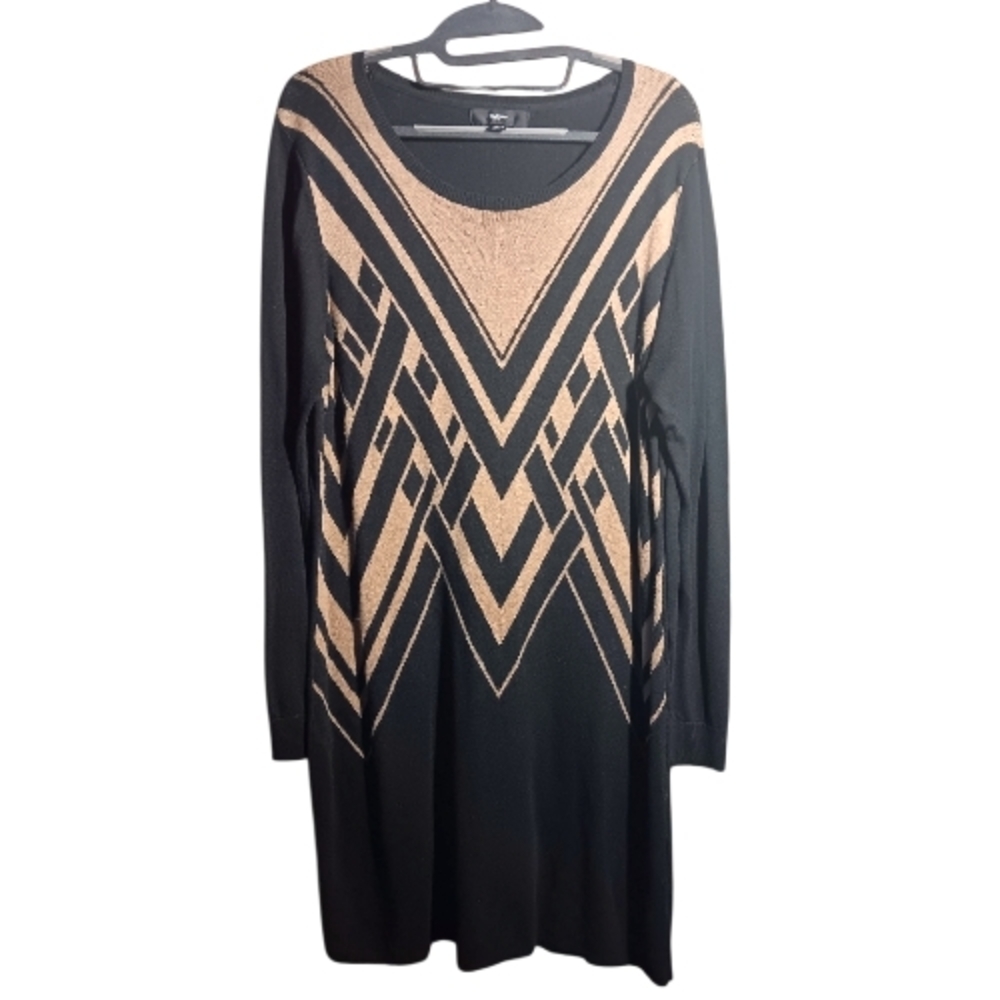 MOSSIMO Black & Gold Geometric Pattern Long Sleeve Sweater Dress Size XXL